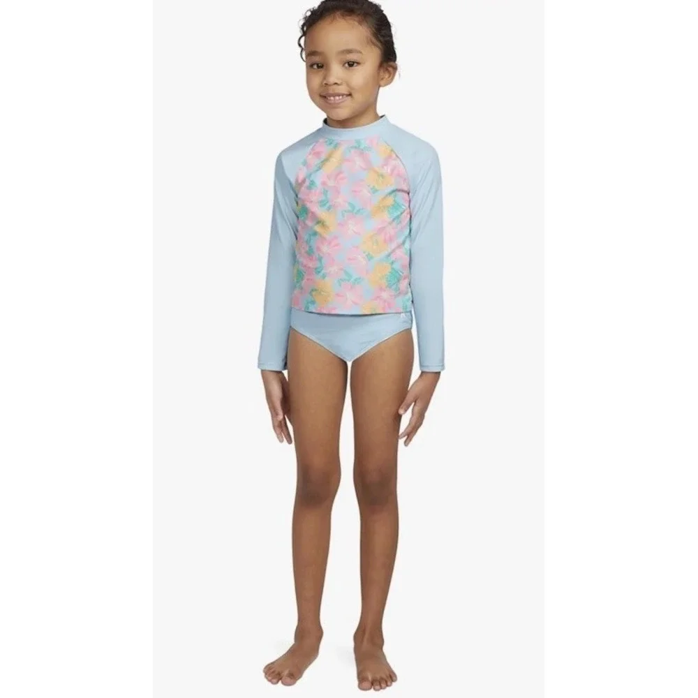 Hurley Girls' 12 Long Sleeve Rash Guard Shirt‎ 2-Piece Swimsuit 487775-BIC Blue
